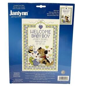 NOS Janlynn Cross Stitch Kit Welcome Baby Boy 6.5”x10” Factory Sealed USA Made